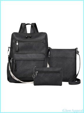 PU Leather Backpack Purse Set Women Convertible Shoulder Handbag